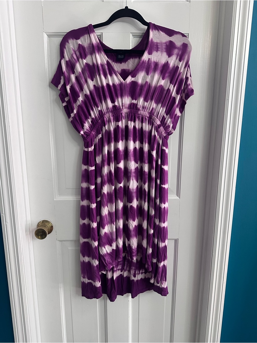 Purple and White Tie-Dye V-Neck Dress
